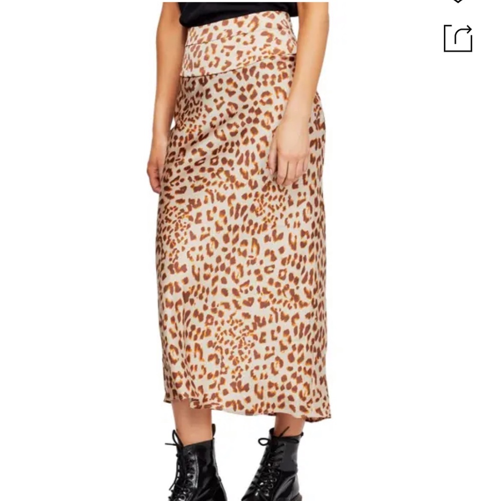 Free People Normani Leopard Print Bias Cut Midi Skirt (NWT)